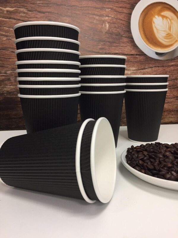 8oz Black Ripple Wall Paper Cups (Pack of 500) | Logic Vending