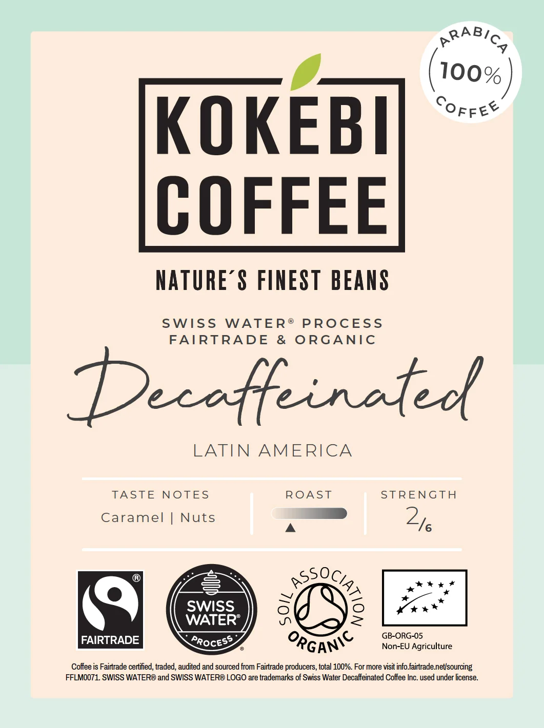 Kokebi Decaffeinated Fairtrade Organic Coffee Beans 250g